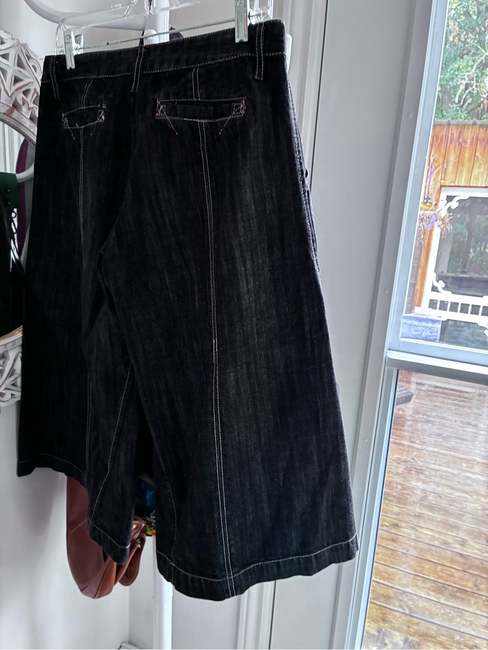 Dark Gray Denim Gauchos A-Line Midi Skirt pants - Picture 3 of 13
